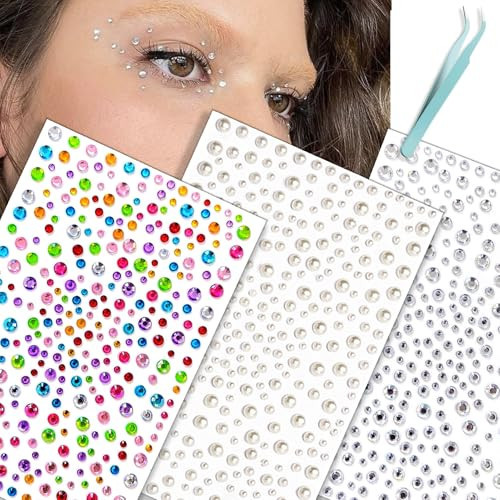 NOOEPC Face Gems Makeup Face Rhinestone Self Adhesive Gems Stickers 975PCS Face Jewels Hair Gems Eye Jewels Festival Essentials Rave Accessories Rhinestone Stickers for Face, Eye, Women | Amazon (US)