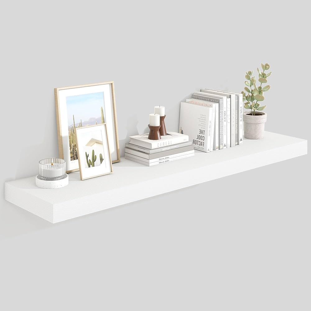 48" White Floating Shelves for Wall,10 Deep Rustic Wood Display & Storage Wall Shelves with Heavy... | Amazon (US)