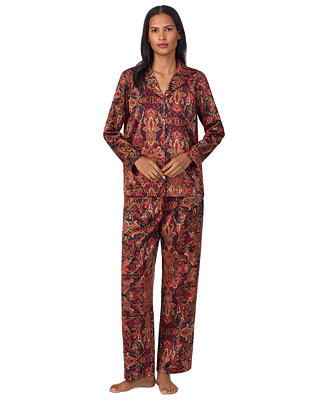 Women's Satin Notched-Collar Pajama Set | Macy's