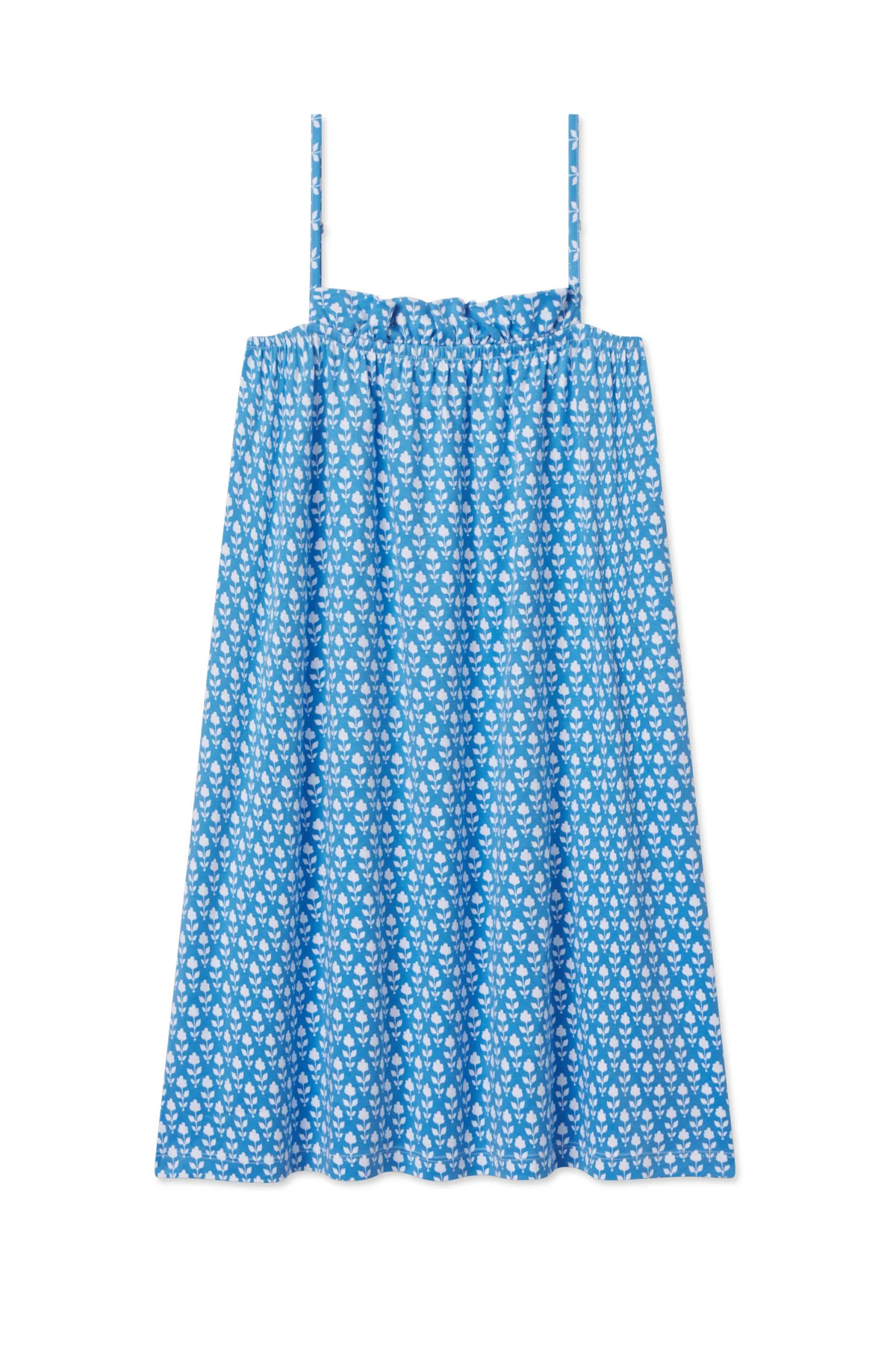 Pima Ruffle Nightgown in Delphinium Inverse Bloom | Lake Pajamas