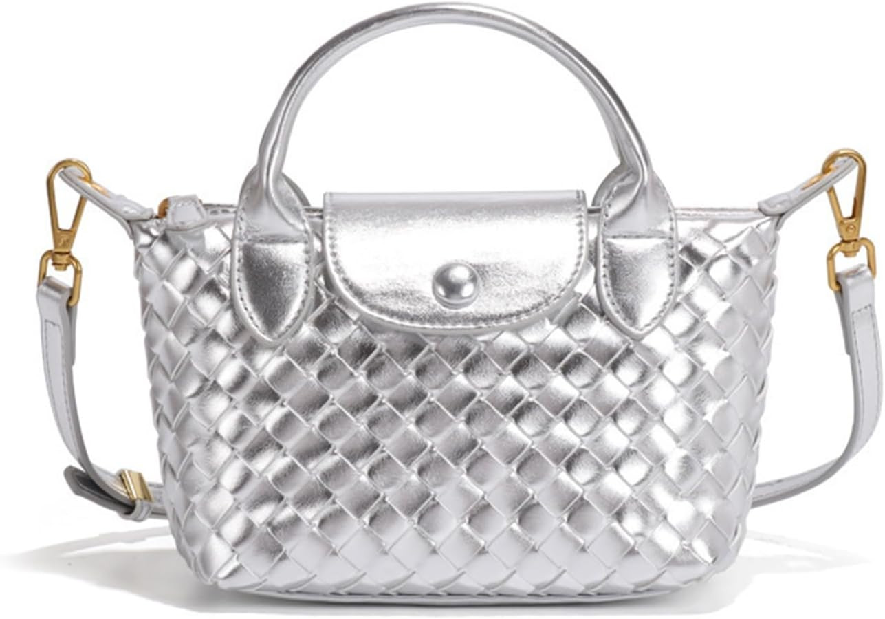 Handwoven solid color soft leather handbag, crossbody bag, women's party bag | Amazon (US)