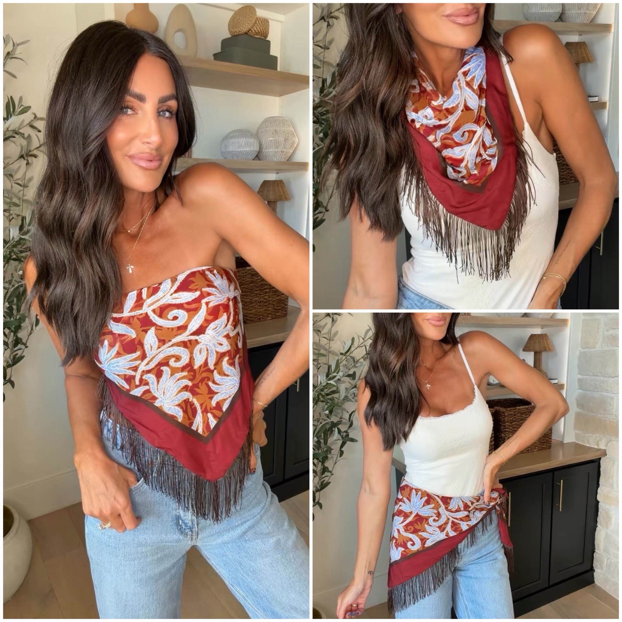 Fringe scarf that can also be worn as a top

#LTKgrwm #LTKootd #LTKdayinmylife