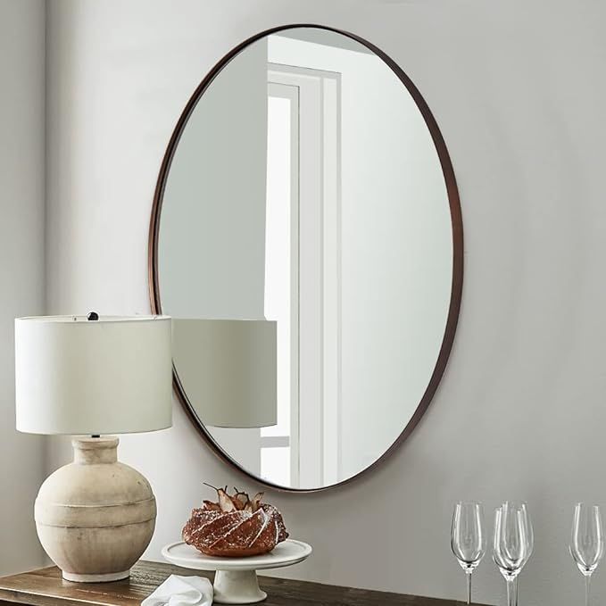 ANDY STAR Bronze Bathroom Mirror, 22x30'' Brushed Bronze Oval Wall Mirror in Stainless Steel Meta... | Amazon (US)