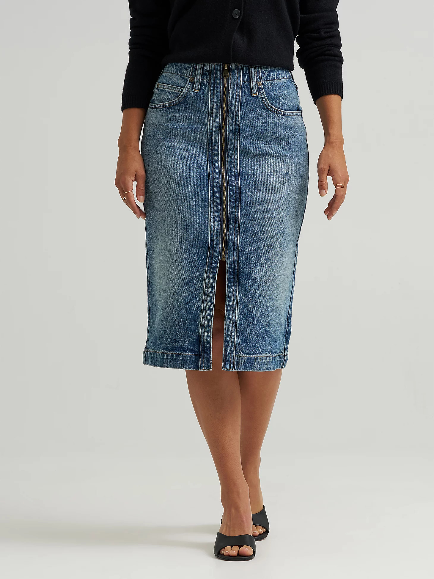 Women's High Rise Zip Front Denim Midi Skirt | Lee Jeans