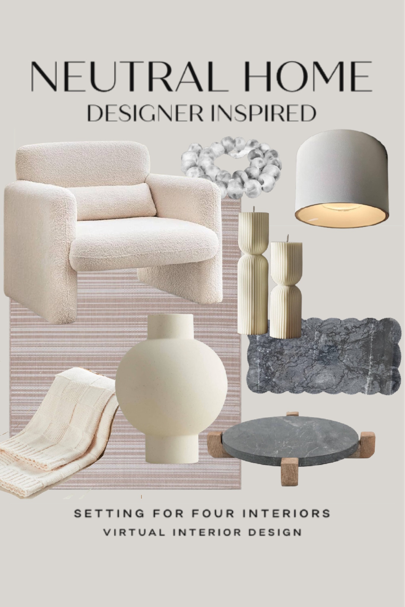 Neutral home designer inspired! Amazon home finds.

Natural, earthy, organic modern, minimalist, transitional, boucle chair, flush mount light, serving tray, vase, checker blanket, rug, beige, white, gray, candles, bead decor, coffee table decor, founditonamazon, Amazon finds, affordable, budget

#LTKFindsUnder50 #LTKHome #LTKSaleAlert
