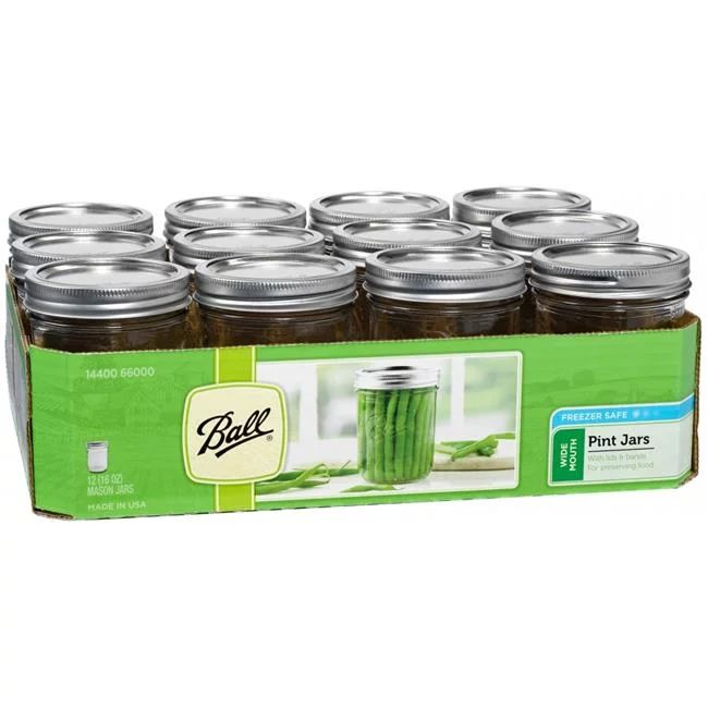 Ball, Glass Mason Jars with Lids & Bands, Wide Mouth, Clear, 16 oz, 12 Count | Walmart (US)