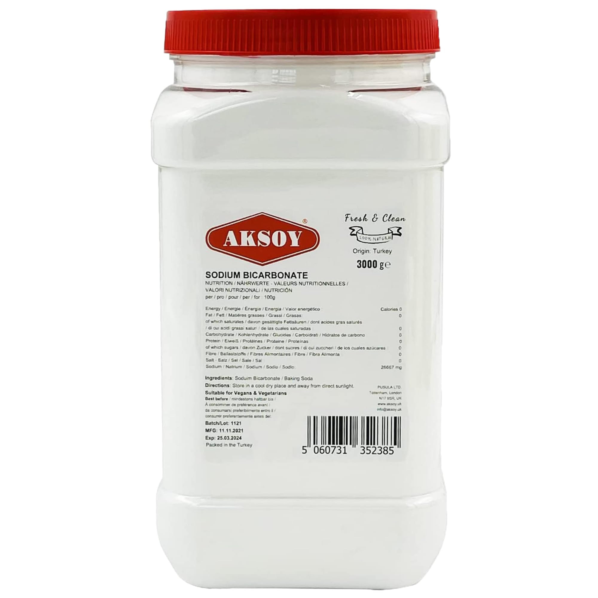 Aksoy Baking Soda 3KG JAR PACK | Pure Sodium Bicarbonate Powder with Highest Purity, Food Grade, ... | Amazon (UK)