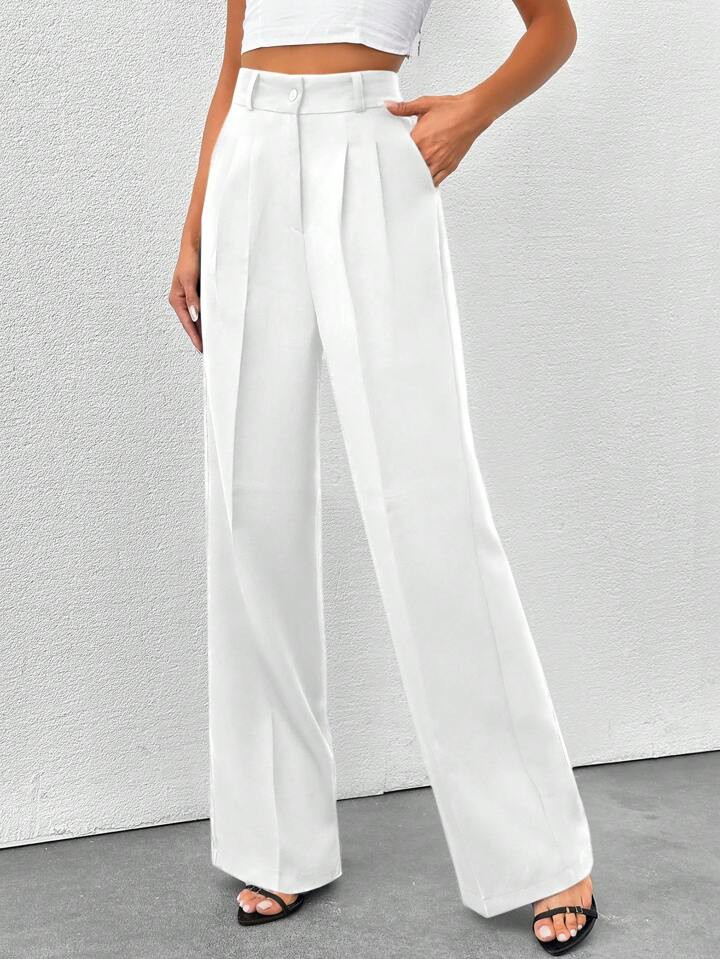 SHEIN Tall Tall Women's Solid Color High Waisted Wide Leg Pants | SHEIN