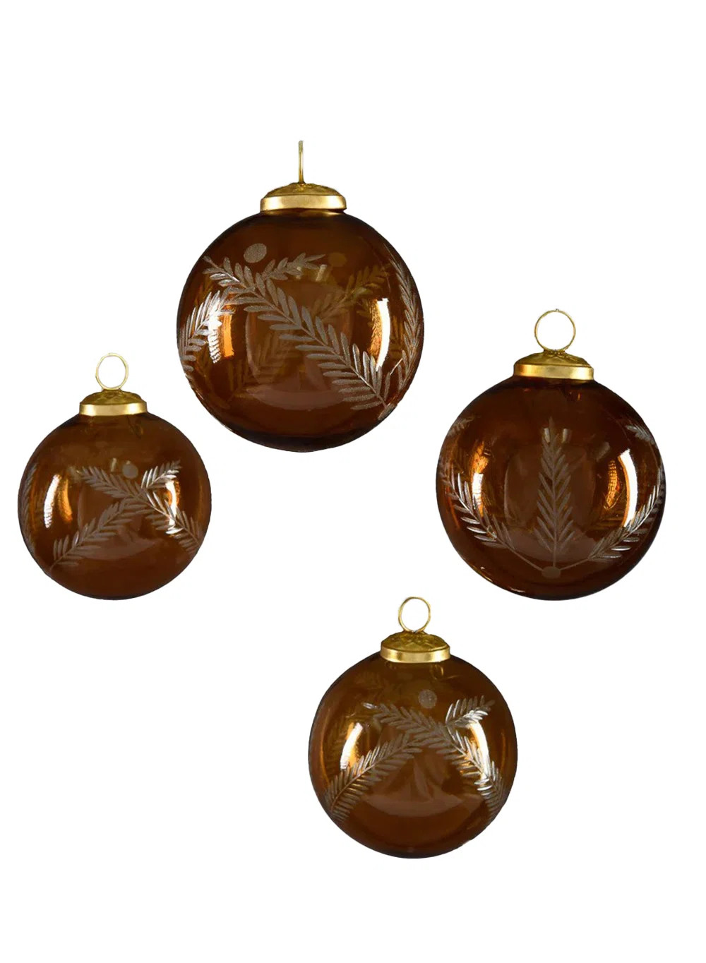 4" Amber Palm Etched Glass Ornament, Pack Of 4 | Wayfair North America