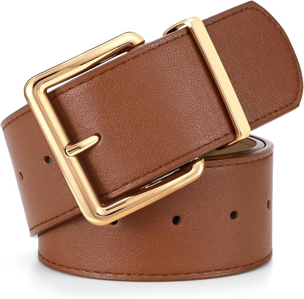 WERFORU Women Wide Belt for Dresses Thick Leather Belt with Big Gold Buckle Fahion Women Chunky B... | Amazon (US)