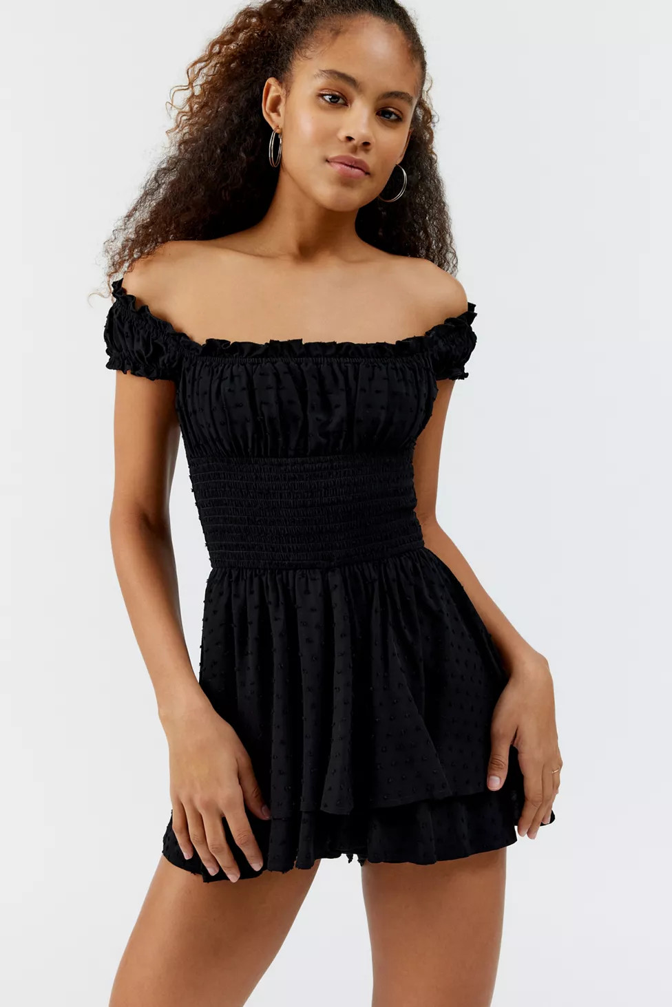 UO Rosie Smocked Tiered Ruffle Romper | Urban Outfitters (US and RoW)
