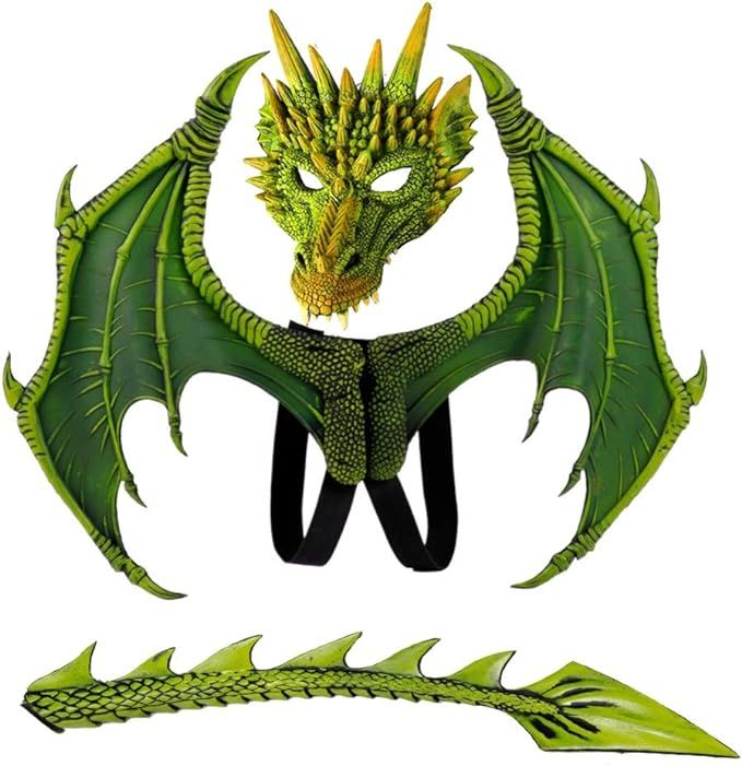 Novobey Fantasy Halloween Dinosaurio Dragon Costume Set Horrible Dragon Mask Wings Tail Masquerad... | Amazon (US)