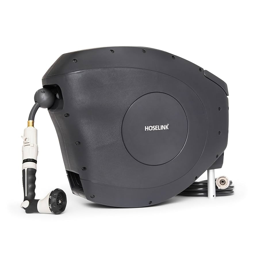 HOSELINK Charcoal 82ft Hi-Flow Automatic Retractable Hi-Flow Garden Hose Reel, 9/16”, UV-Stabil... | Amazon (US)