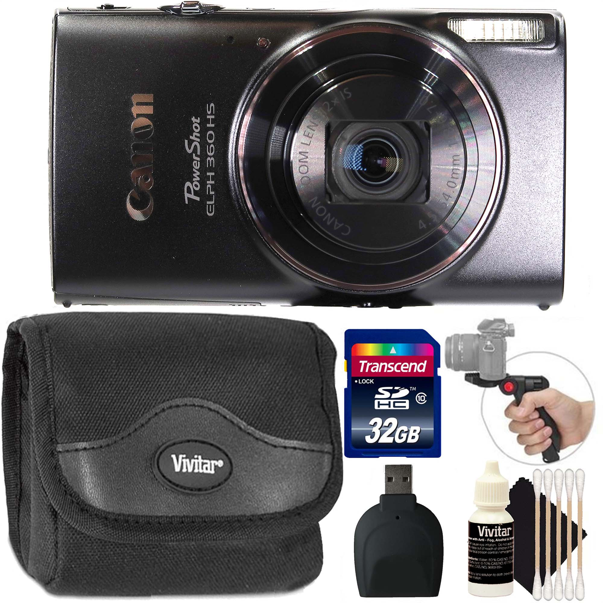 Canon PowerShot ELPH 360 HS Digital Camera Black with Vivitar Pistol Grip Tabletop Tripod Bundle | Walmart (US)