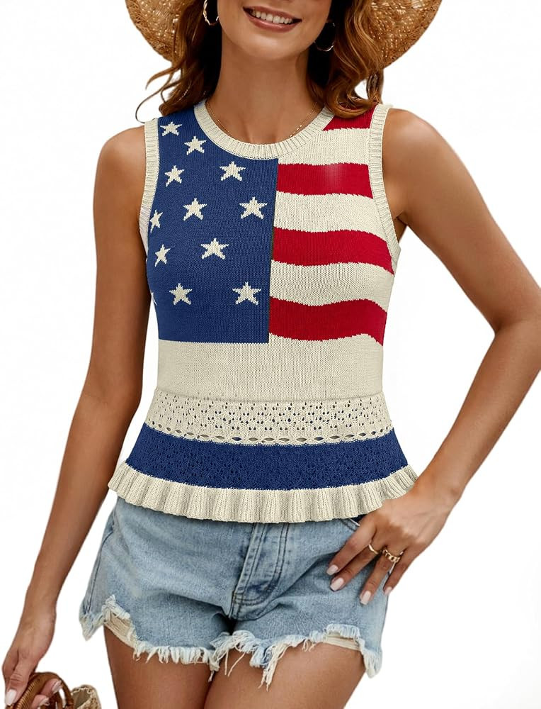 CiCiBird Women Cute Crop Sweaters Vest Knit Sleeveless Pullover Tops Crochet Ruffle Hem Tank | Amazon (US)