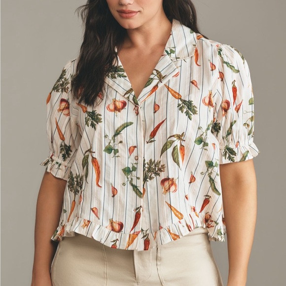 NWT Anthropologie Maeve Short-Sleeve Femme Collared Blouse | Poshmark