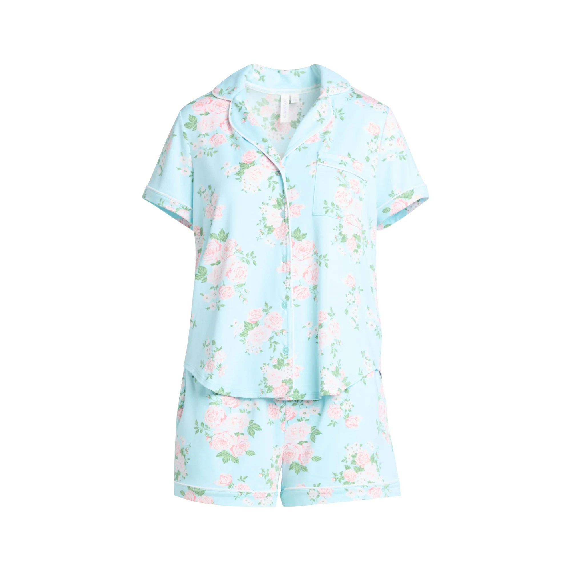 Joyspun Women's Dreamy Soft Collection Notch Collar Top and Shorts Pajama Set, 2-Piece, Sizes XS-... | Walmart (US)