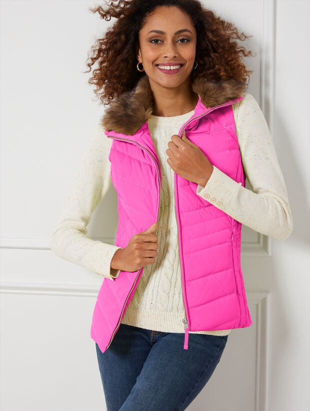 Faux Fur Collar Down Puffer Vest | Talbots