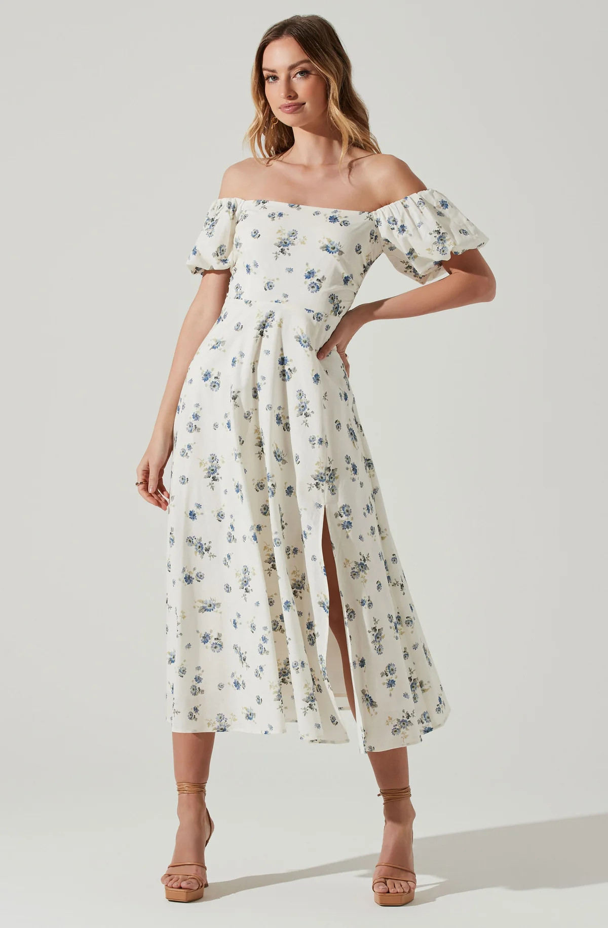 Off Shoulder Puff Sleeve Midi Dress | ASTR The Label (US)