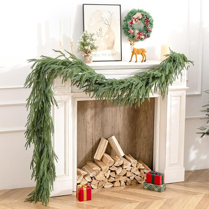 2Pcs 6Ft Real Touch Norfolk Pine Garland-Realistic Christmas Garlands for Mantle- Lush Dripping A... | Amazon (US)