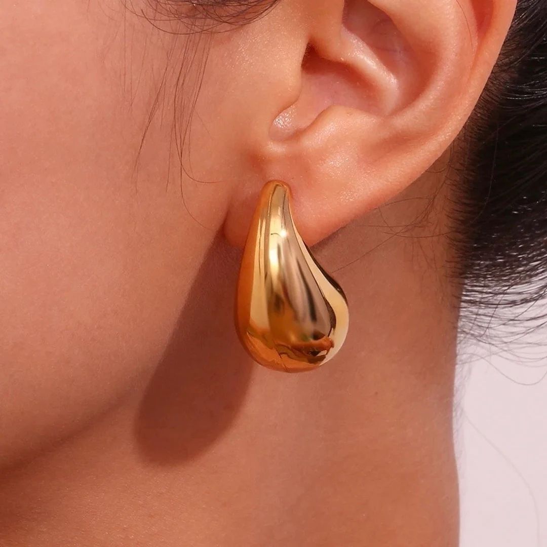 Chunky Drop Earrings, Teardrop Waterproof Earrings, 18K Gold Filled Hoops, Bottega Earrings Dupes... | Etsy (US)