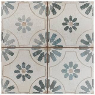 Merola Tile Kings Blume Blue Encaustic 17-5/8 in. x 17-5/8 in. Ceramic Floor and Wall Tile (11.02... | The Home Depot