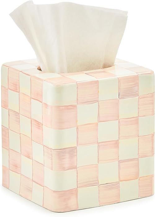 MACKENZIE-CHILDS Boutique Square Tissue-Box Cover, Tissue Holder for Home Decor, Pink-and-White R... | Amazon (US)