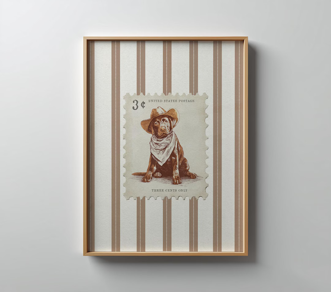Cowboy Dog Print Vintage Stamp Home Decor Wall Art Rustic Mid West Striped Trendy Poster Western ... | Etsy (US)