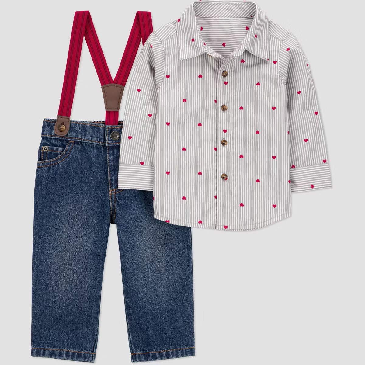 Carter's Just One You® Baby Boys' 2pc Valentine's Day Striped Heart Button-Down Shirt and Denim ... | Target