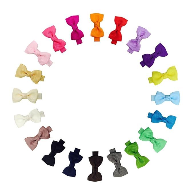Ruyaa 2 Inch Tiny Hair Bows Clips Fully Lined for Baby Girls Fine Hair Infants 20pcs | Amazon (US)