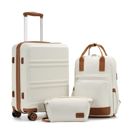 Kono Luggage Set 3 Piece Carry On Hardside Luggage with TSA Lock Spinner Wheels Carry On Suitcase Cream White | Amazon (US)