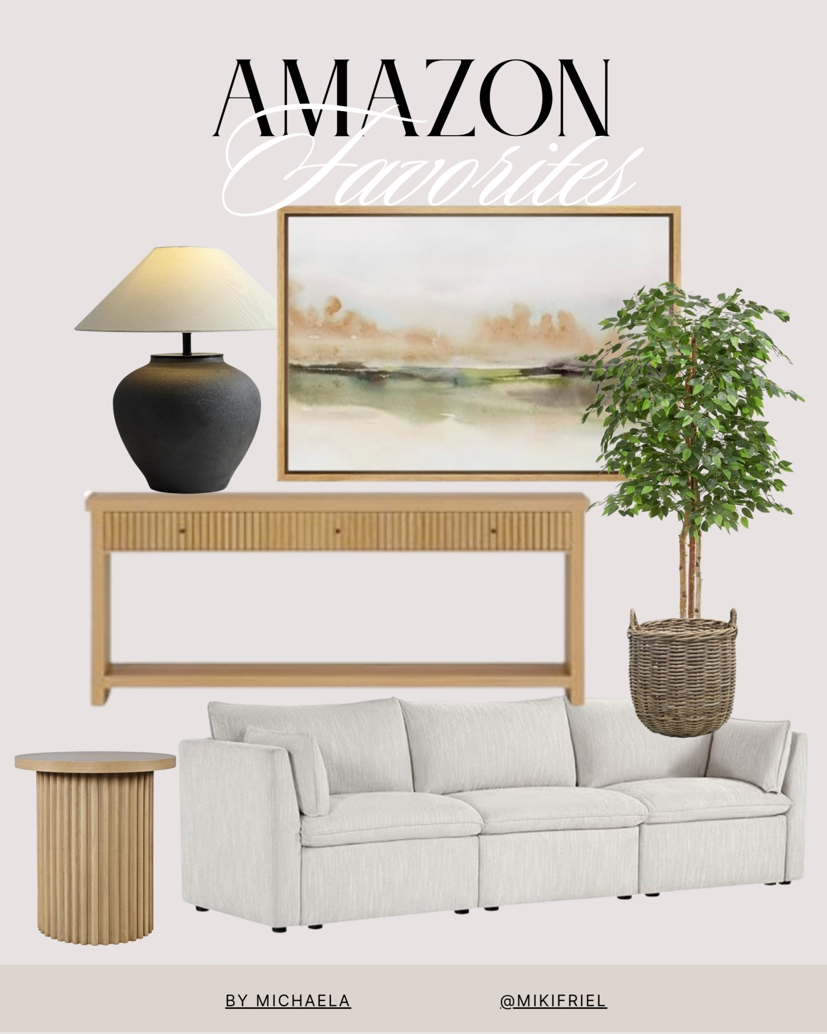 Amazon finds. Furniture finds. Decor. End table. Modular sectional. Sofa. Storage basket. Table lamp. Wall art. Bowl set. Artificial tree. 

#LTKStyleTip #LTKHome #LTKSaleAlert