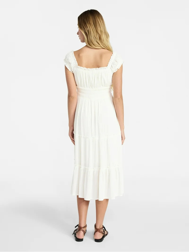 No Boundaries Puff Sleeve Midi Dress, Women’s XXS-XXL | Walmart (US)