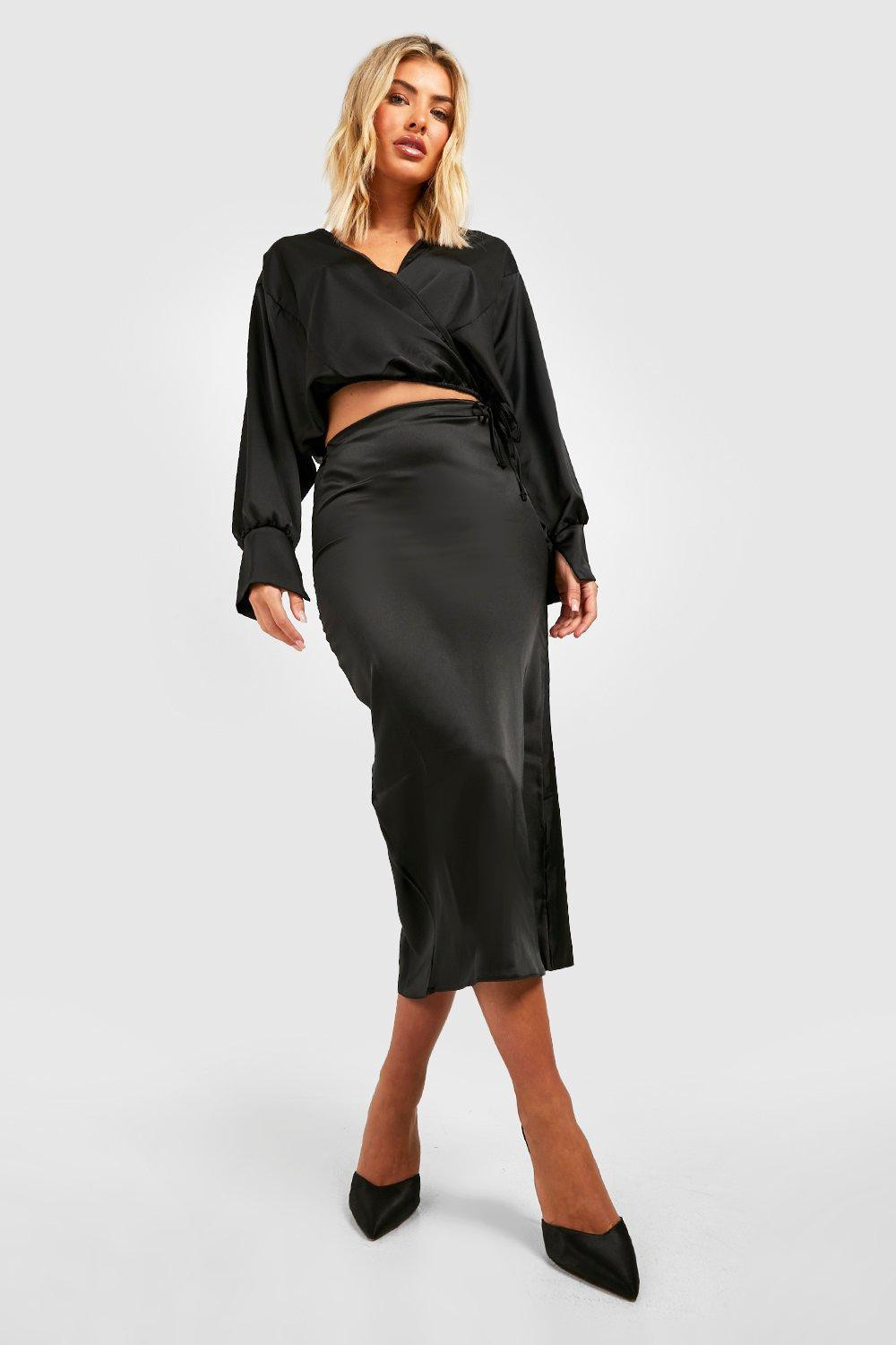 Womens Satin Bias Midaxi Slip Skirt - Black - 8 | Boohoo.com (US & CA)
