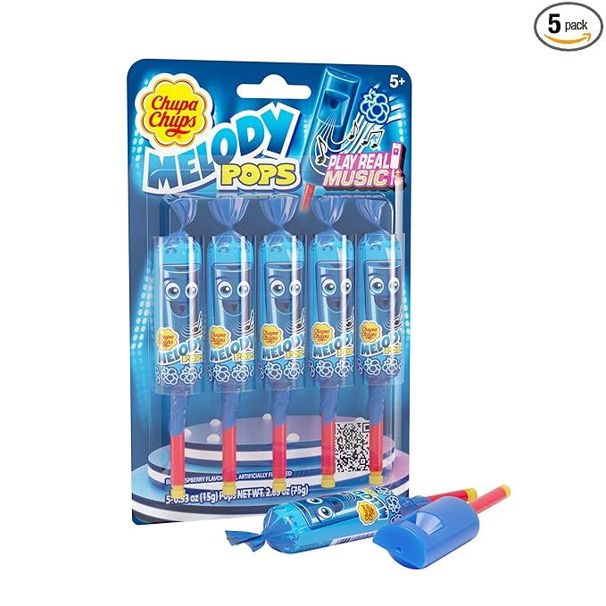 Chupa Chups Melody Pop, Blue Raspberry Flavor, Whistle Lollipops, Individually Wrapped Candy Suck... | Amazon (US)