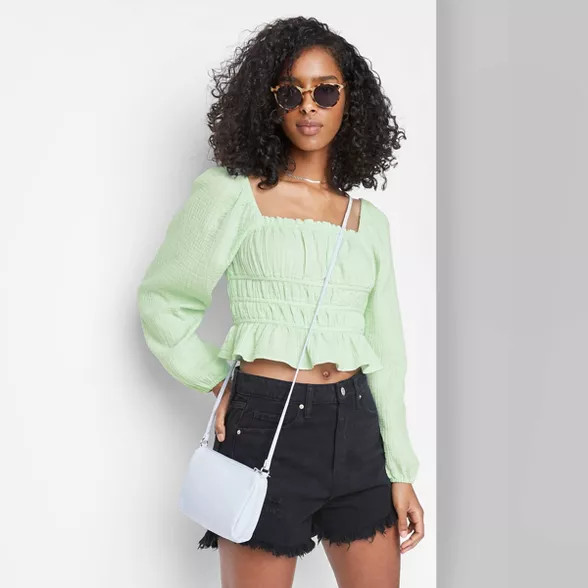 Women's Puff Long Sleeve Square Neck Smocked Waist Top - Wild Fable™ | Target