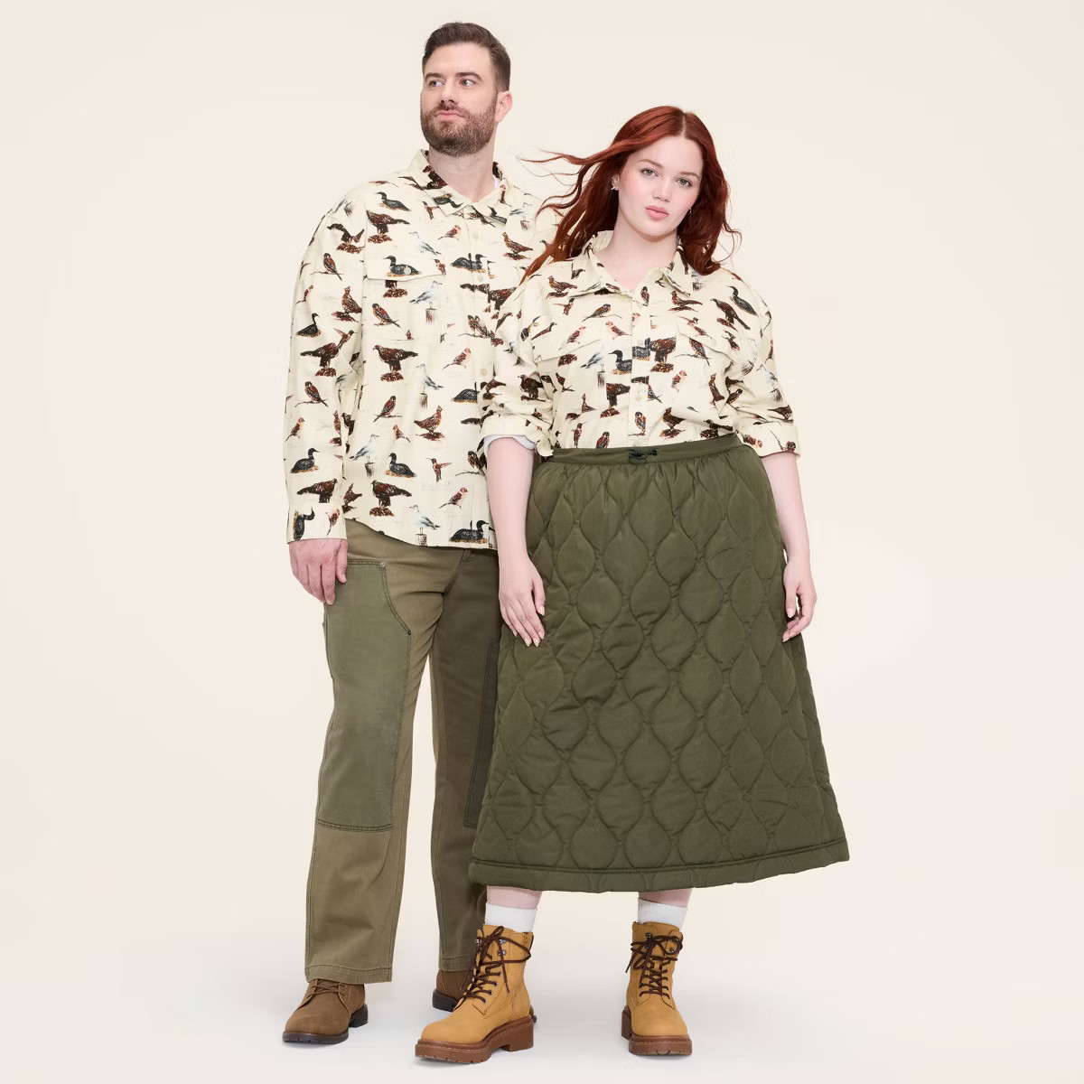 Adult Bird Motif Long Sleeve Button-Down Flannel Shirt - Woolrich x Target Cream Multi | Target