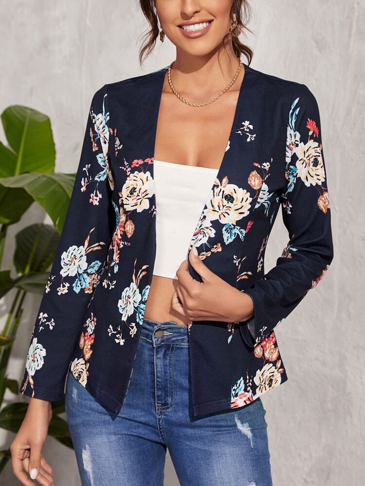 SHEIN Floral Pattern Open Front Blazer | SHEIN