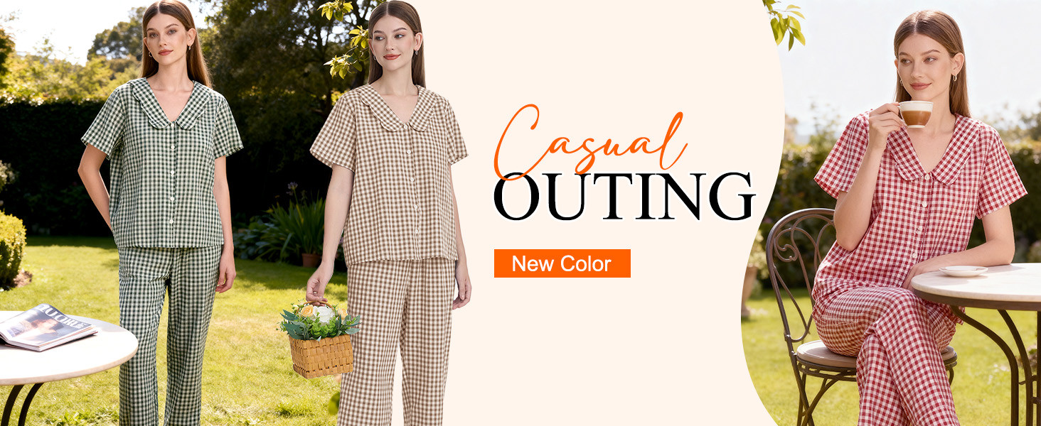 Kissonic Womens Gingham Pajama Set Valentines Day Pjs Cute Cotton Ruffle Pajamas Sleepwear Lounge... | Amazon (US)