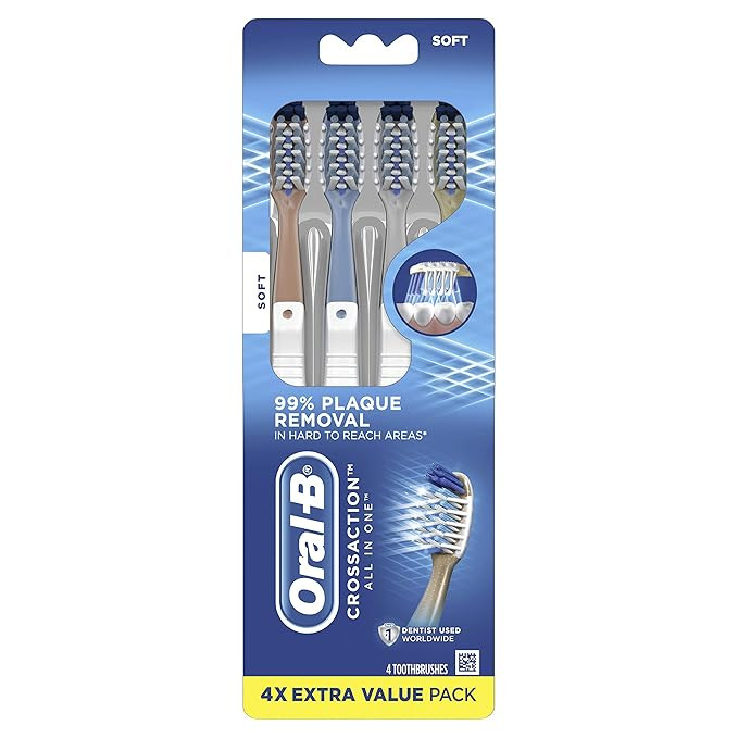 Oral-B CrossAction All In One Manual Toothbrush, Soft, 4 count | Amazon (US)