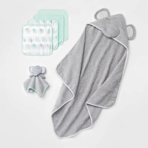 Baby Boys' Elephant Bath Towel And Washcloth Set - Cloud Island™ Gray One Size | Target