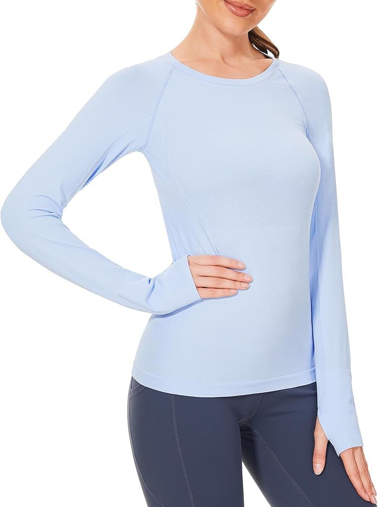 Stelle Women Workout Shirts Seamless Long Sleeve Yoga Tops with Thumb Holes for Sports Running Br... | Amazon (US)