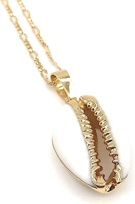 LESLIE BOULES Cowrie Shell Gold Plated Pendant Necklace 18K Gold Plated Chain 18 Inches Length | Amazon (US)