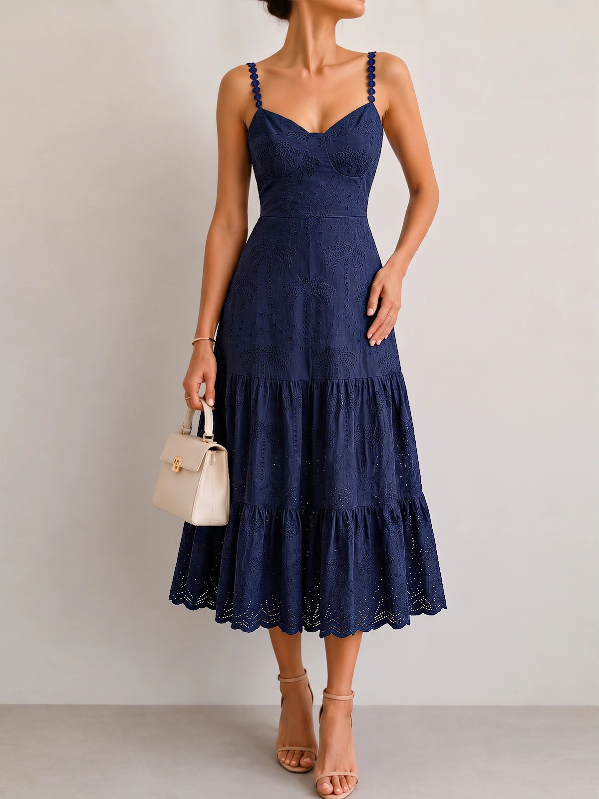 Eyelet Embroidery Tiered Cami Dress | Commense