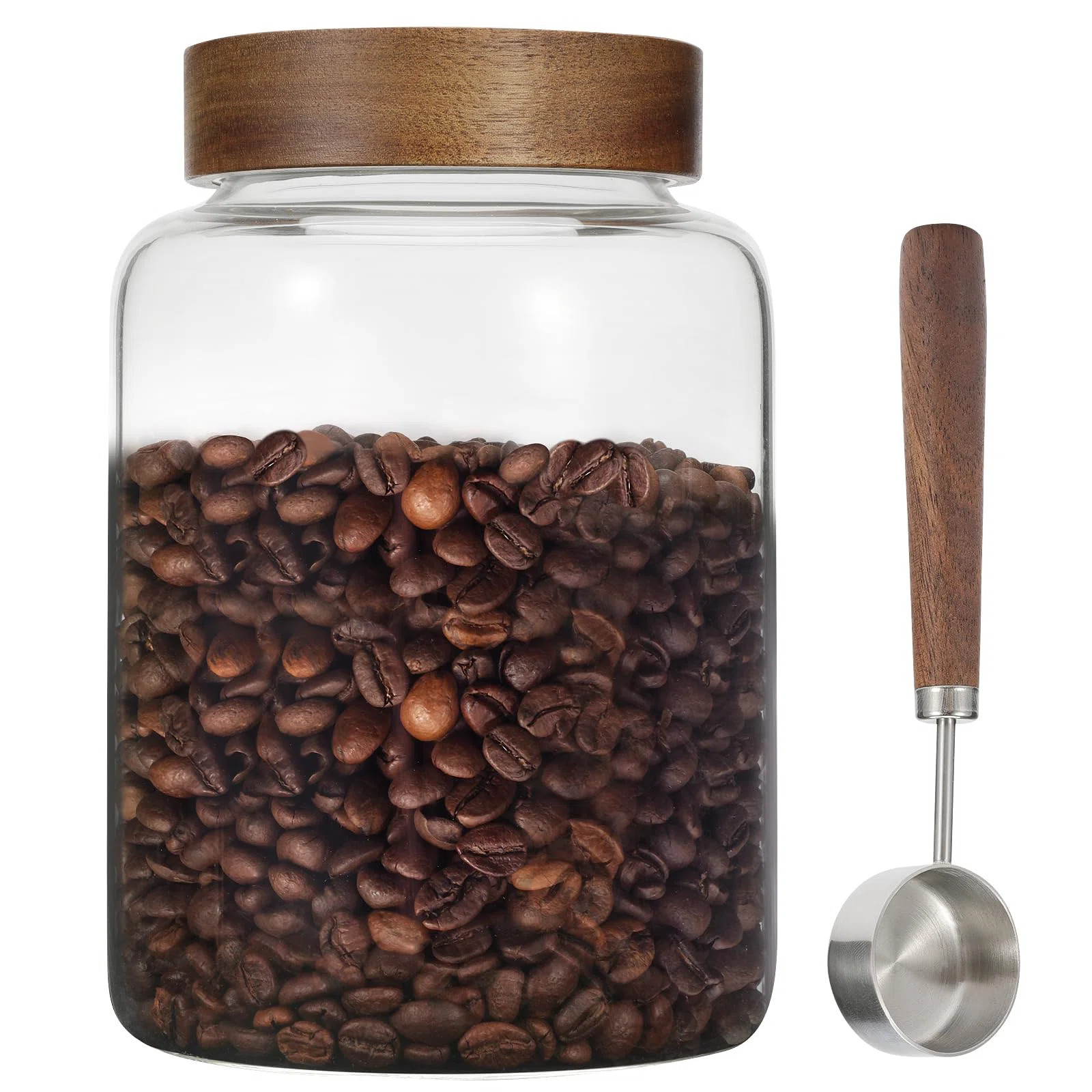 Large Glass Coffee Jars With Spoons 60 Oz /1800Ml, Round Storage Canister With Wooden Lid Clear G... | Wayfair North America