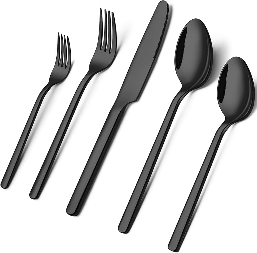 KINGSTONE Black Silverware Set, 20-Piece Flatware Set for 4, 18/10 Stainless Steel Cutlery for Ho... | Amazon (US)
