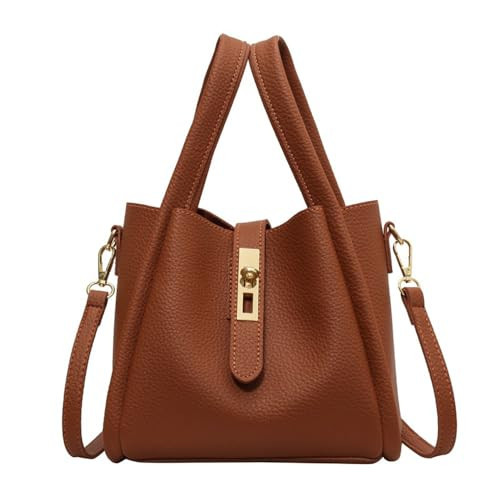 Women's Leather Tote Handbag with Zipper Closure, Shoulder Backpack Stylish Vintage Bucket Bag Crossbody Bag (brown) | Amazon (US)
