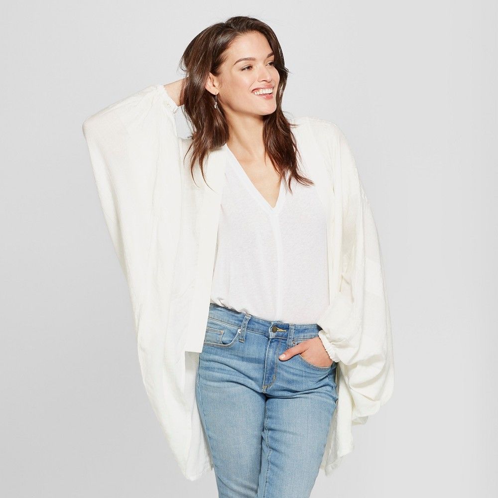 Women's Woven Patterned Cocoon Cardigan - Universal Thread White | Target
