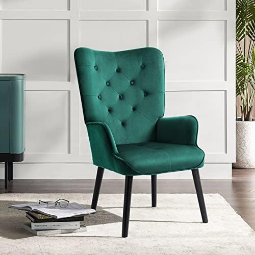 ECOTOUGE Accent Chair, Mid Century Modern Accent Chair with Rubberwood Legs, Upholstered Wingback... | Amazon (US)