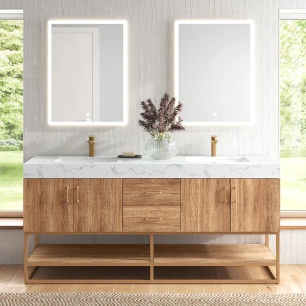 Annice 72'' Double Bathroom Vanity with Stone Top with Mirror | Wayfair North America